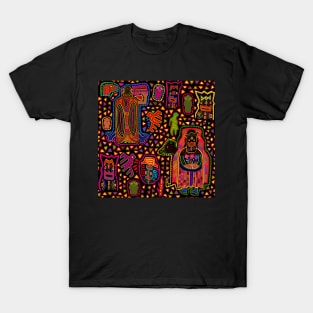 Shaman Mola Folk Art - Black Red Orange T-Shirt